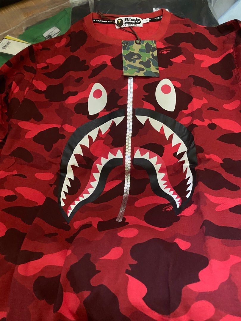 BAPE Red Camo LS Tee Shark PONR Men s Fashion Tops Sets Tshirts Polo Shirts on Carousell