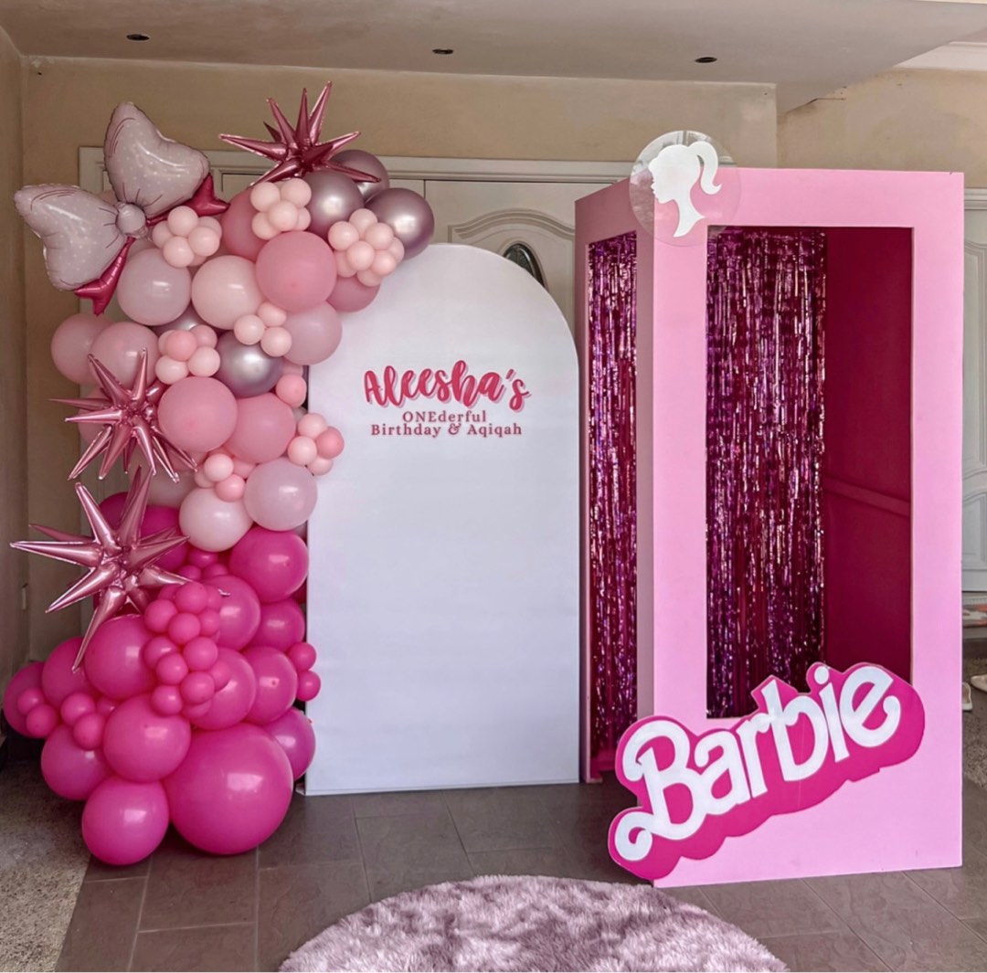 Barbie Themed Birthday Photobooth Set Up Balloon Garland Party Event Barbie Box Rent Hobbies Toys Stationery Craft Occasions Party Supplies on Carousell