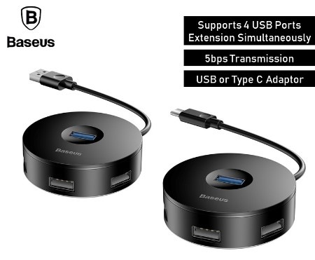 BASEUS USB / Type-C Adaptor Round Box 4 USB Hub to USB 3.0 + USB 2.0 ...