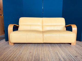 Bentwood Armrest Sofa 2 pieces available 64”L x 32”W x 15”SH each  3 seater Solid wood Leather seat Bulky foam In good condition