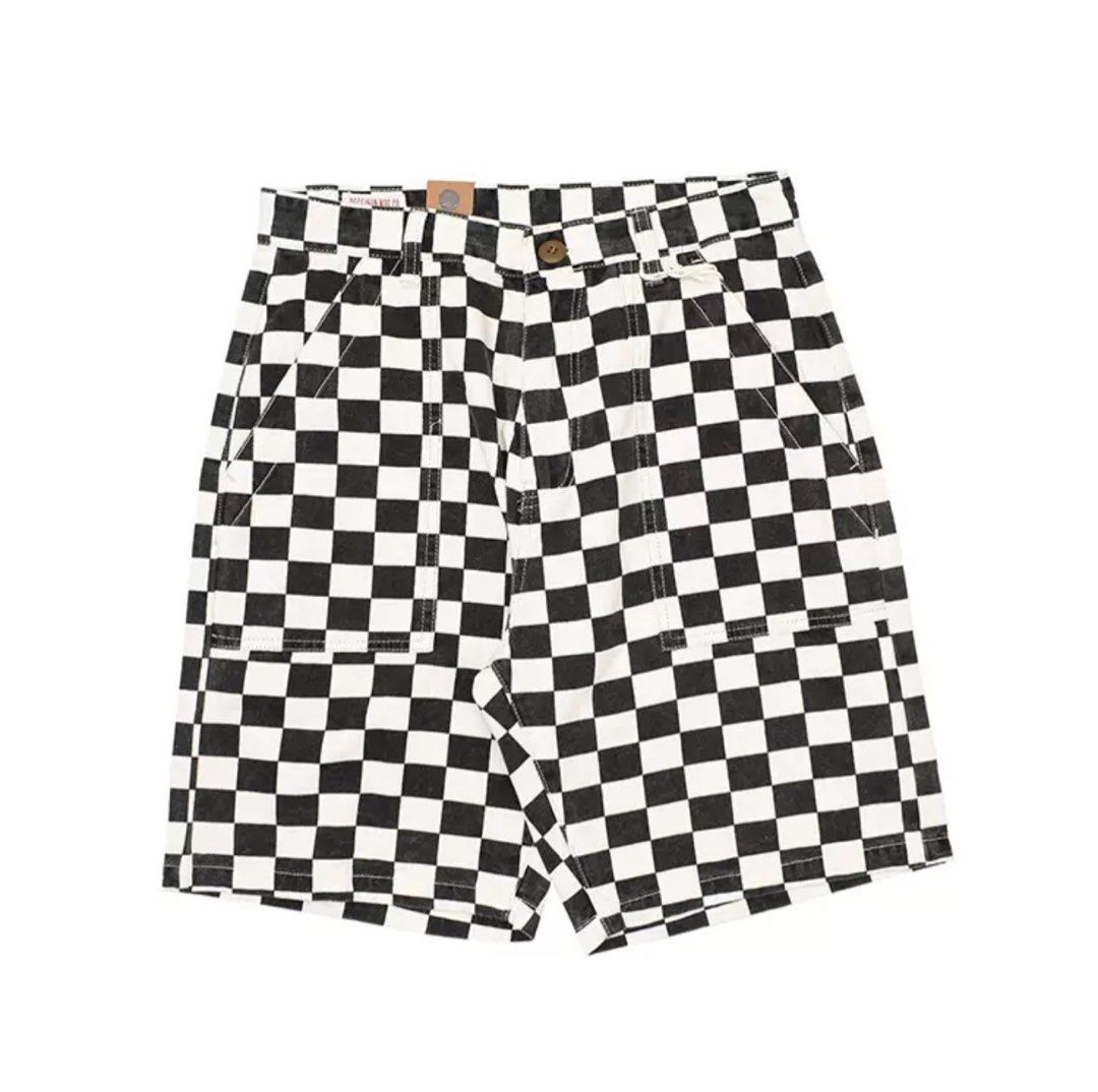 Black and white checkered top shorts mens