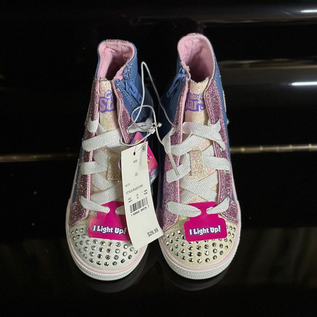 BRAND NEW Skechers S Sport Girls Crystal Stars Raelynn Hi Top Zip Up Lace Up Sneakers