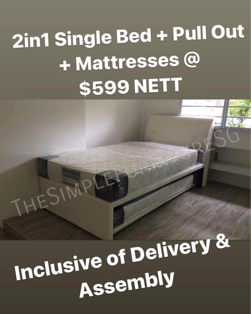 BrandNew Pull out Bed with 2 X Mattress, Furniture & Home Living