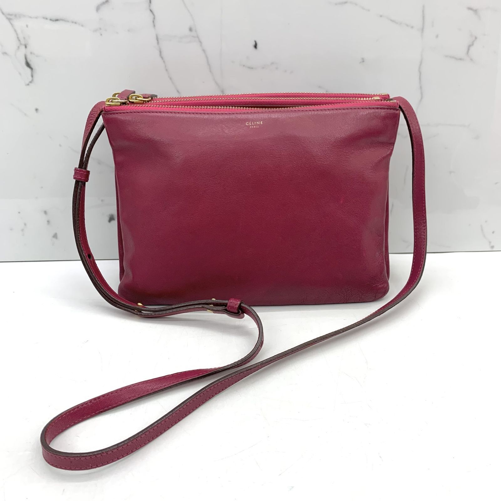 Celine trio bag burgundy outlet