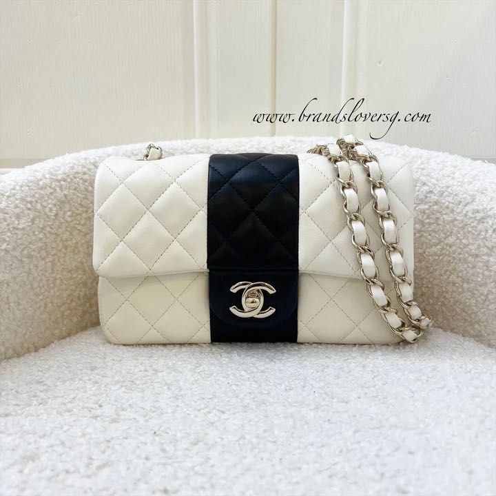 CHANEL 1997 White Lambskin Mini Square Quilted Classic Vintage Flap Bag  W/Box