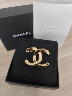 Chanel large deep red silk camellia flower pin in box