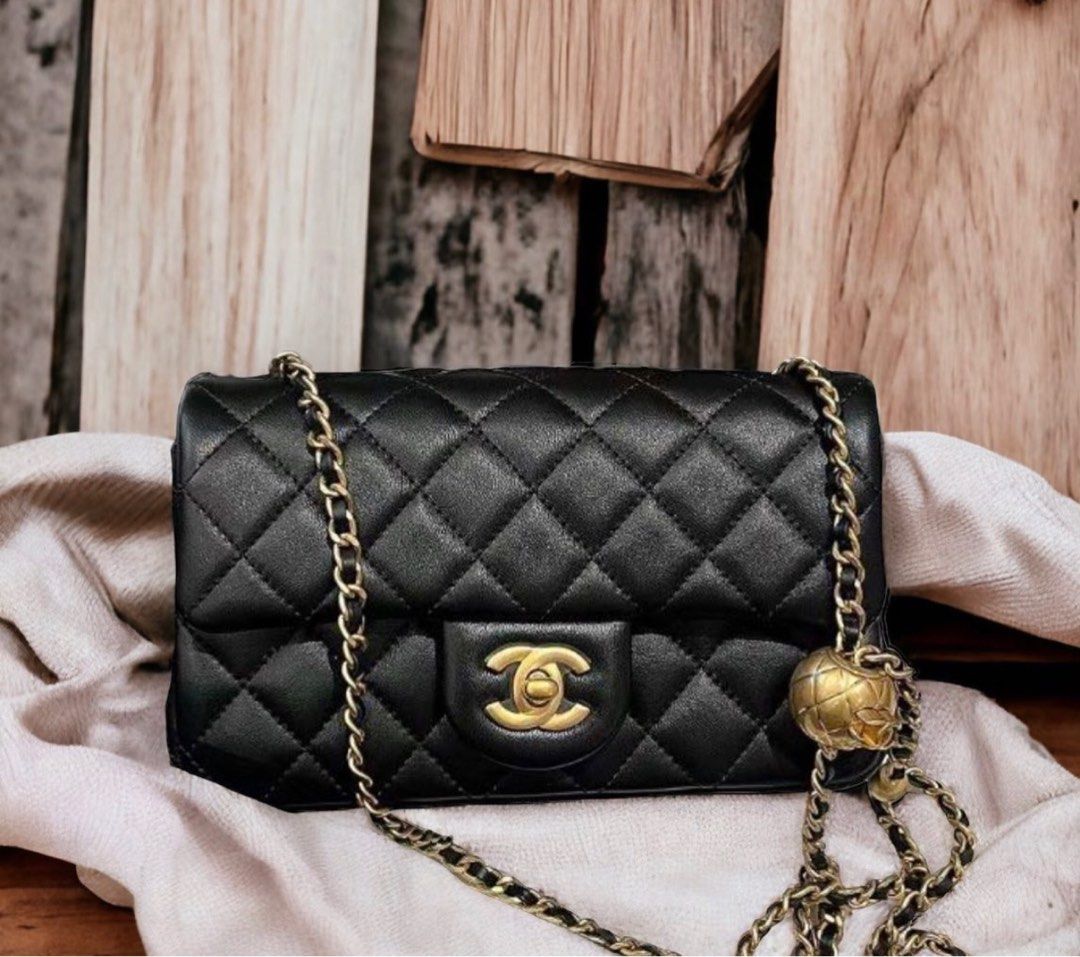 Chanel 23K Pearl Crush Mini Rectangle Flap in Dark Charcoal Grey Lambskin  and AGHW