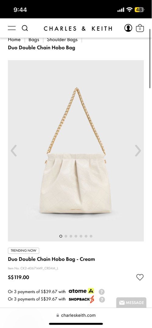 Charles & Keith  Duo Chain Handle Shoulder Bag - White, Women's Fashion,  Bags & Wallets, Shoulder Bags on Carousell