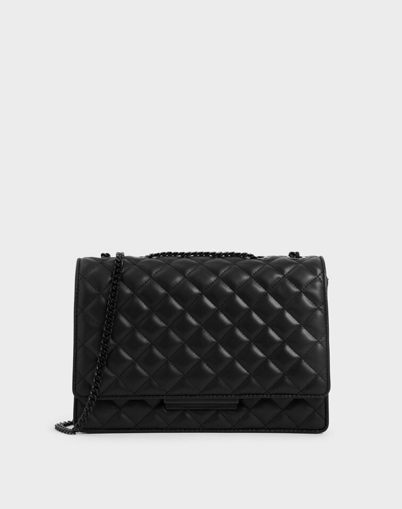 Charles & Keith Quilted Chain Strap Shoulder Bag UltraMatte Black