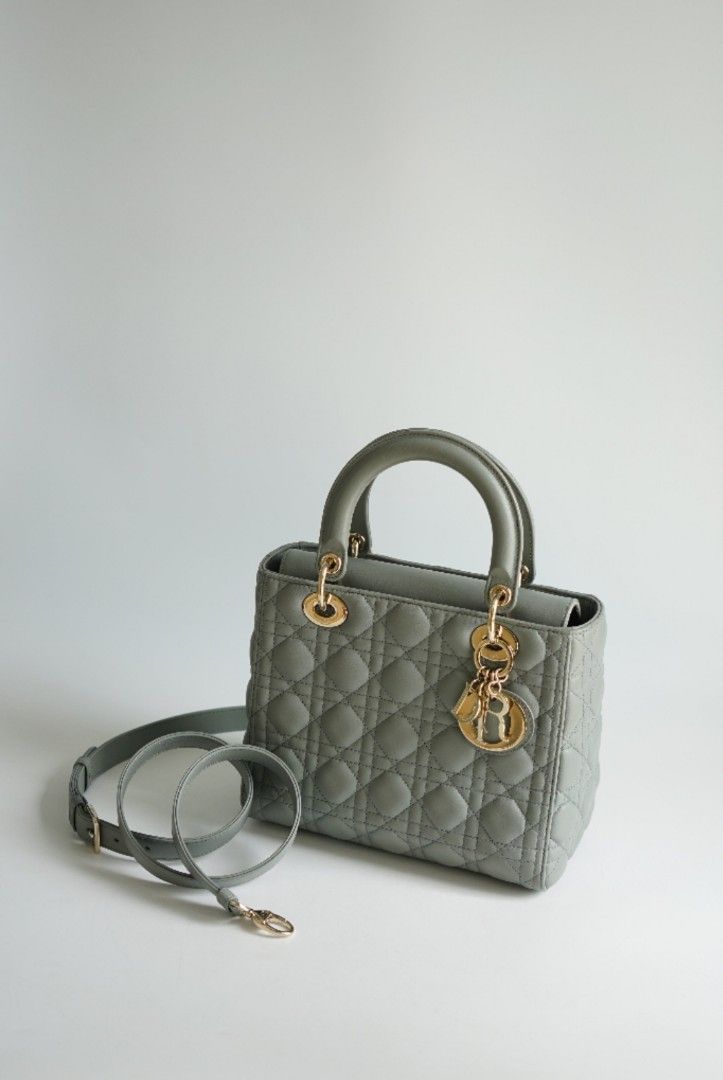 Medium Lady Dior Bag Stone Gray Cannage Lambskin