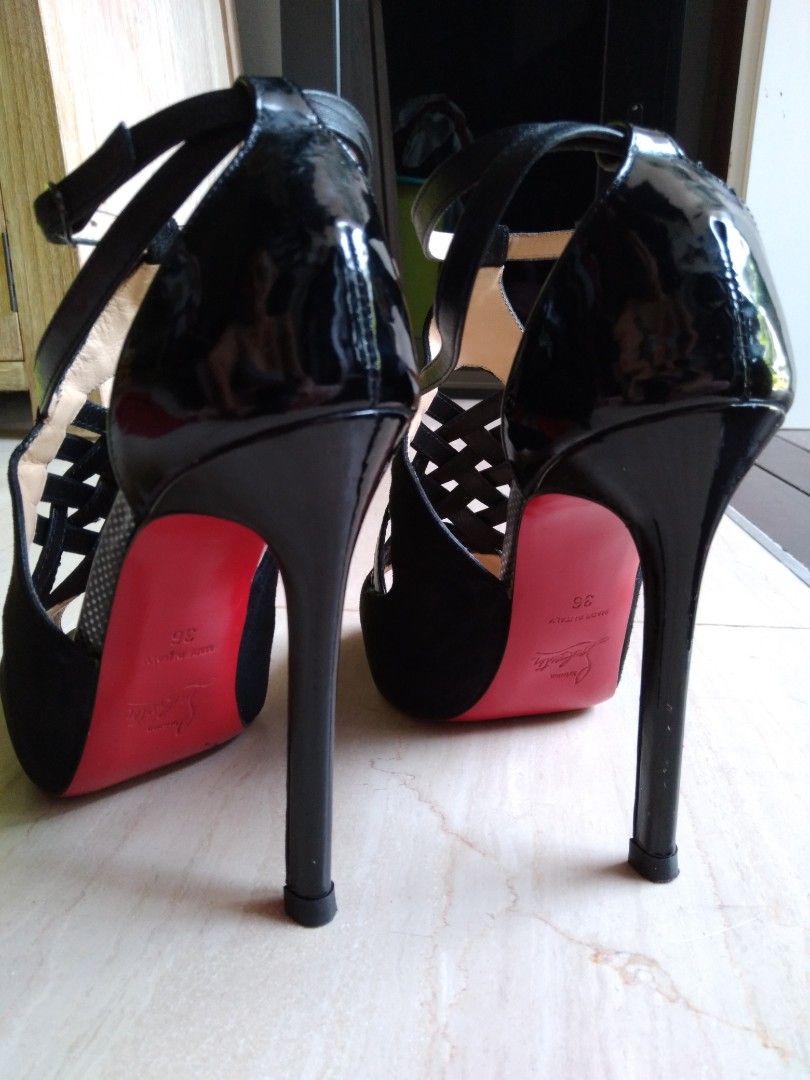 Christian Louboutin Heels Black 10cm three different textures Women s Fashion Footwear Heels on Carousell
