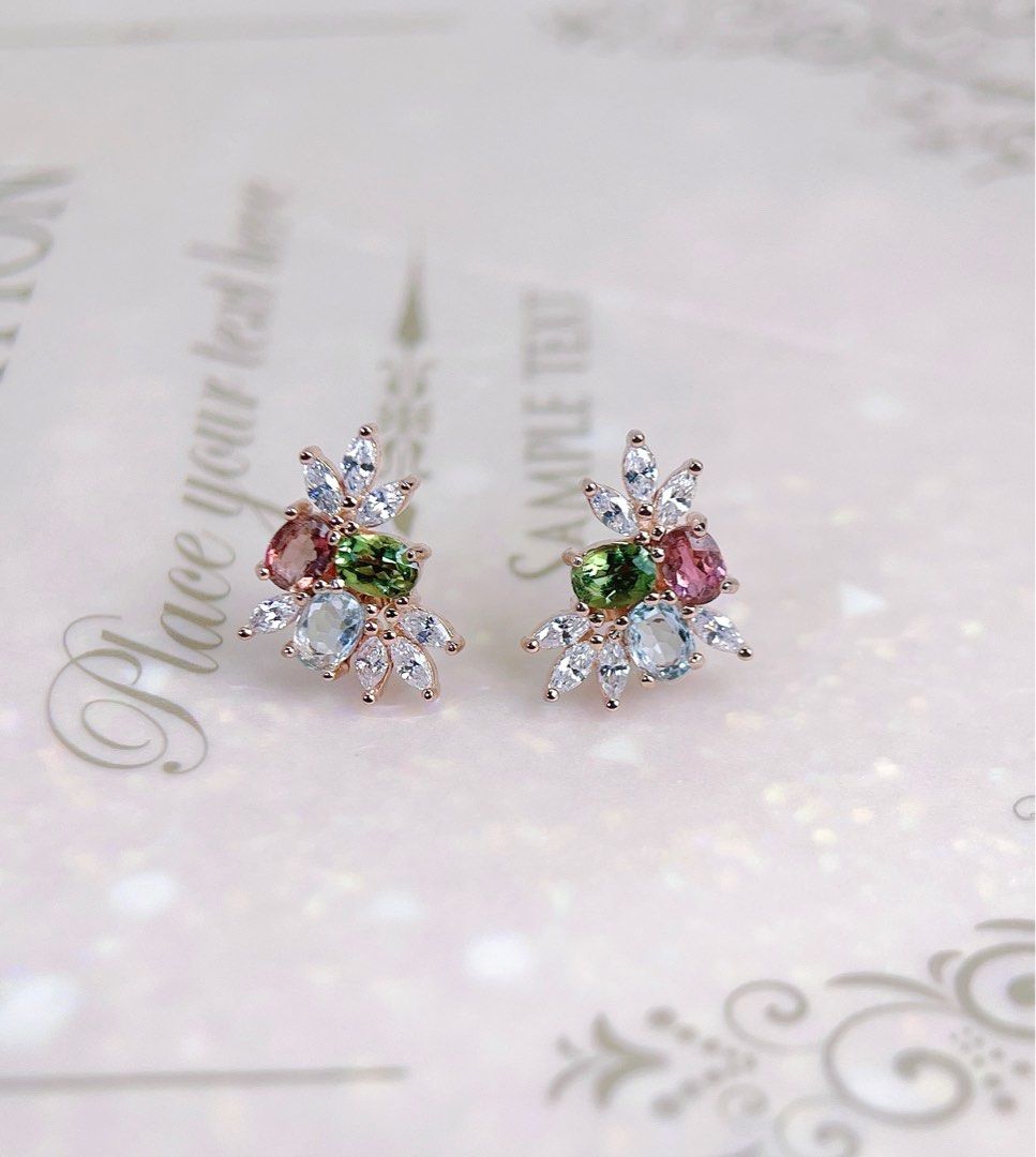 Gemstone top cluster earrings