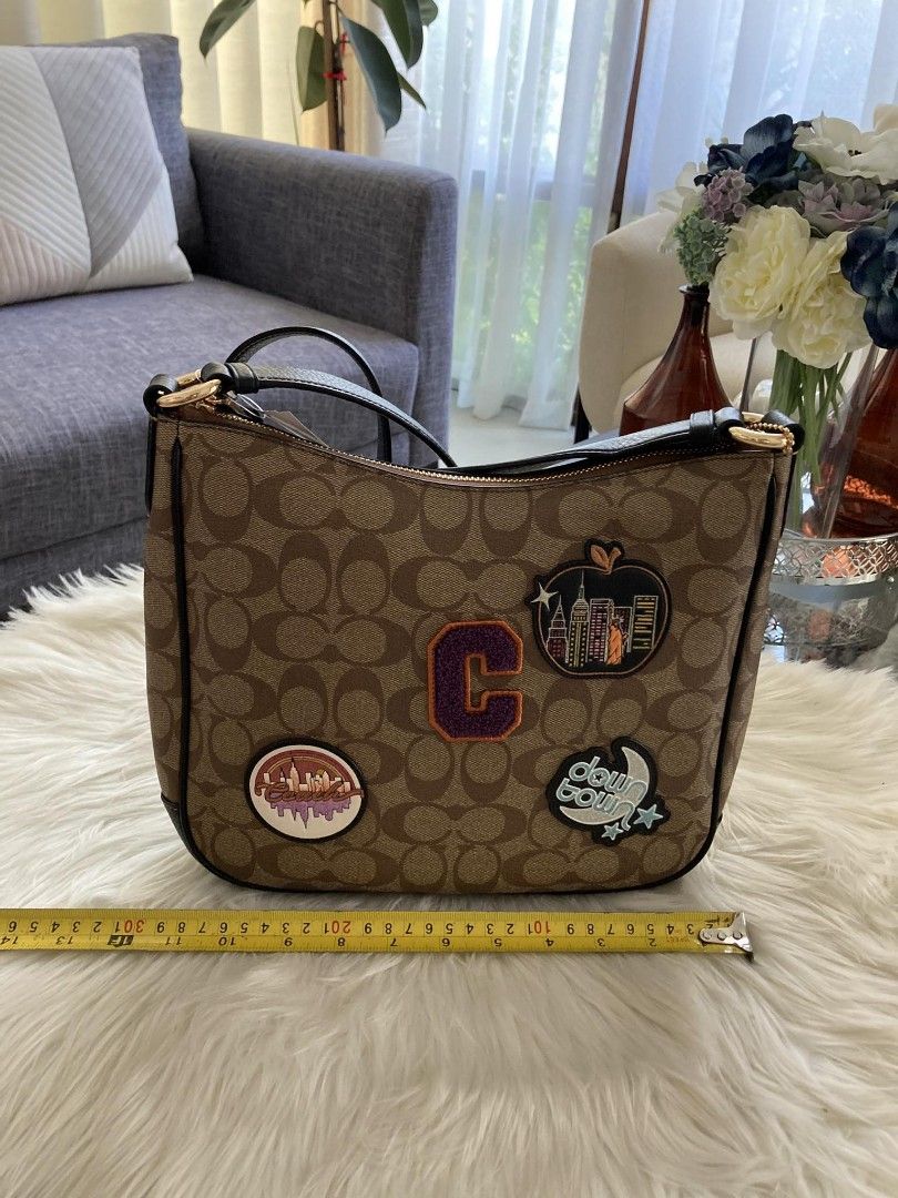 Coach Ellie File Bag in Signature Canvas with Disco Patches