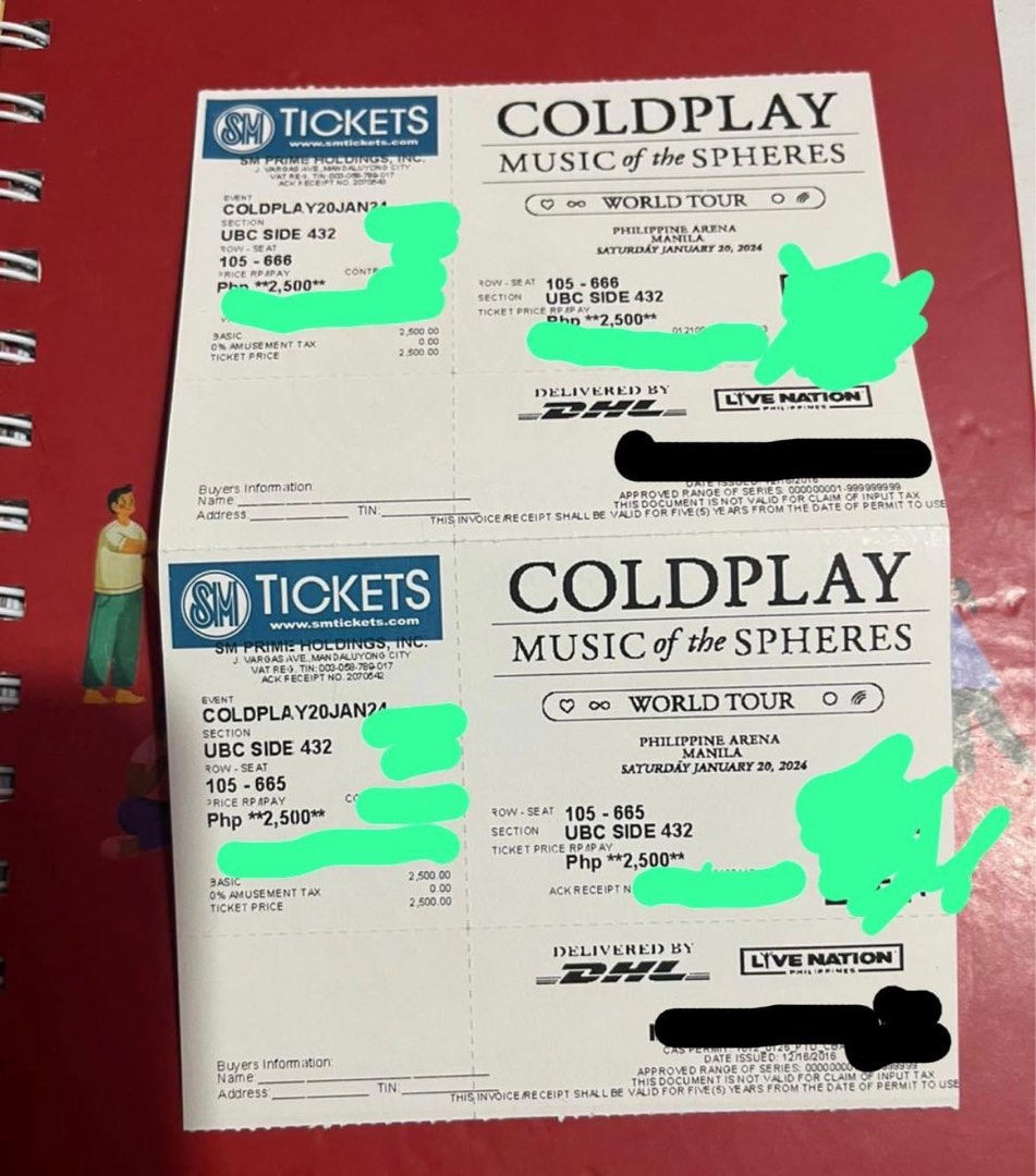 WTS Coldplay Philippines 2024 Tickets (2 Tix), Tickets & Vouchers