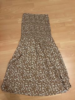 cottage core brown floral maxi skirt