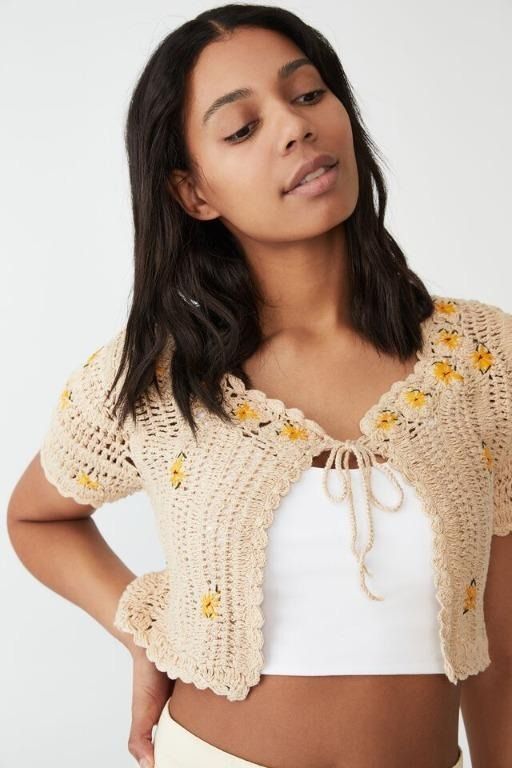 cotton on Sunflower Tie Crochet Trim Cardigan in Stone Women s