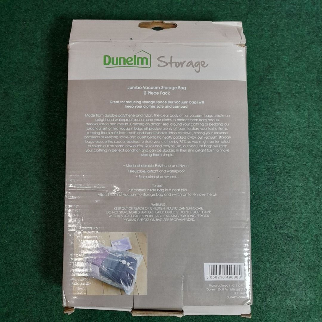 Dunelm Storage 2 Pieces Pack Jumbo Vacuum Storage Bag, Furniture & Home