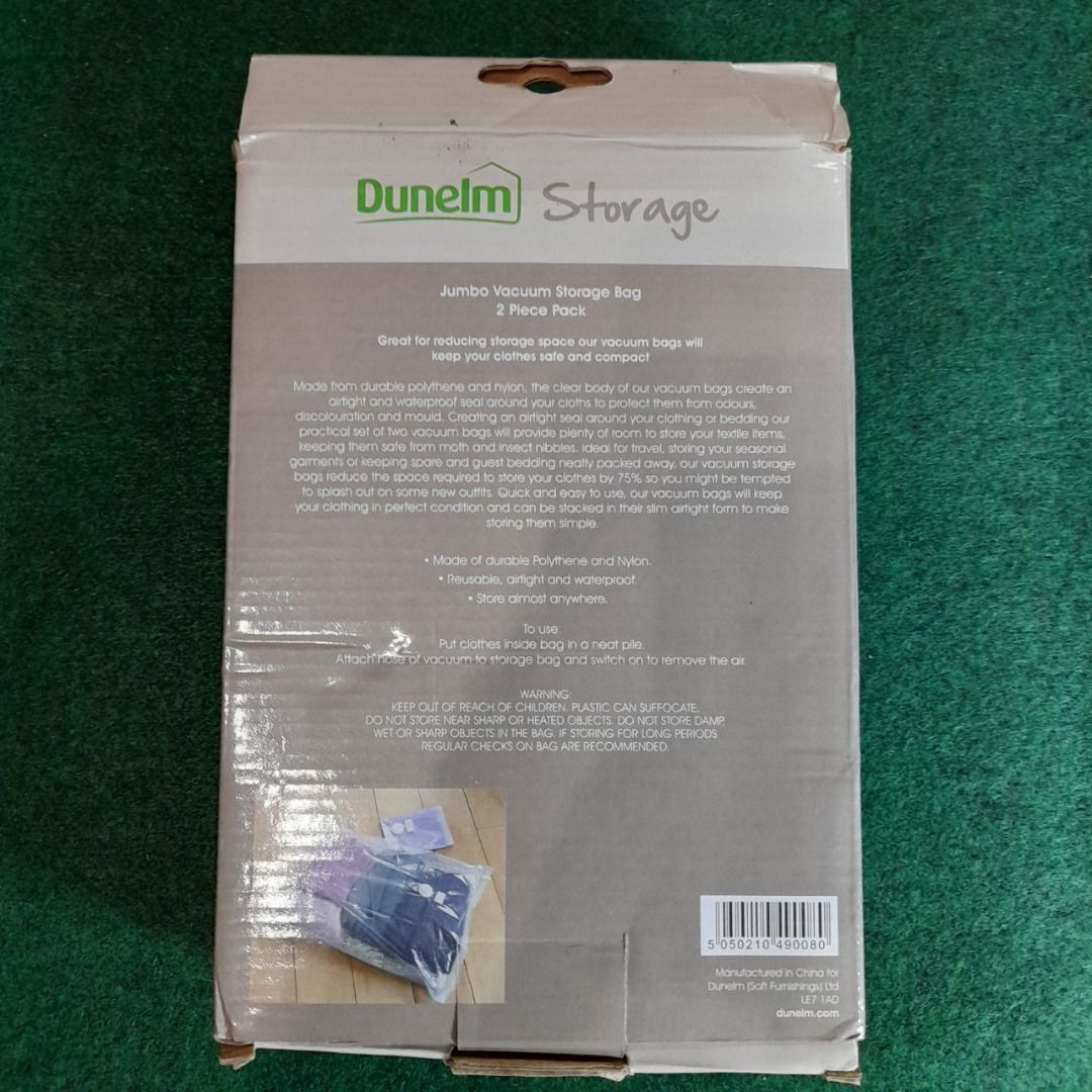Dunelm Storage 2 Pieces Pack Jumbo Vacuum Storage Bag, Furniture & Home