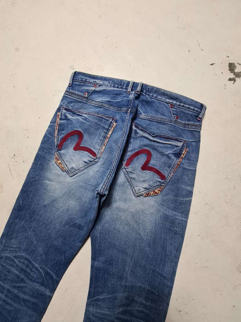 Evisu Diacock Straight Cut Distressed Denim Jeans, Women's Fashion ...