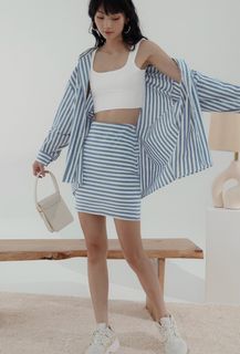 Fash mob aegean stripe pull-back shirt in blue