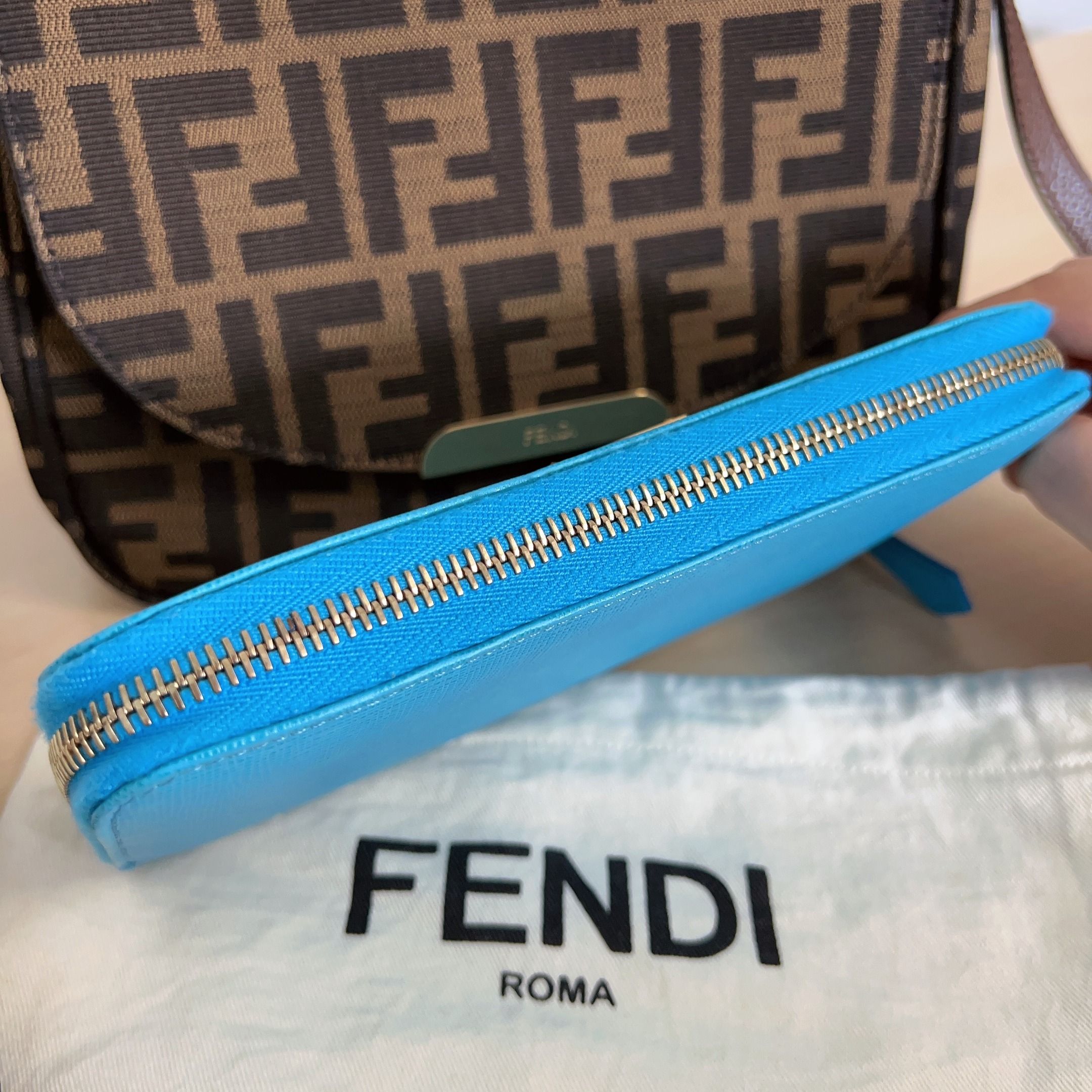 Fendi 8M0299 Continental Leather Wallet Blue, Luxury, Bags