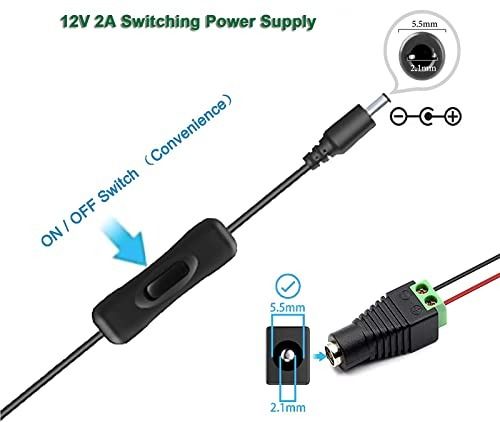 Gonine 12V 2A 24W Power Supply AC Adapter with Inline On/Off Switch, AC ...
