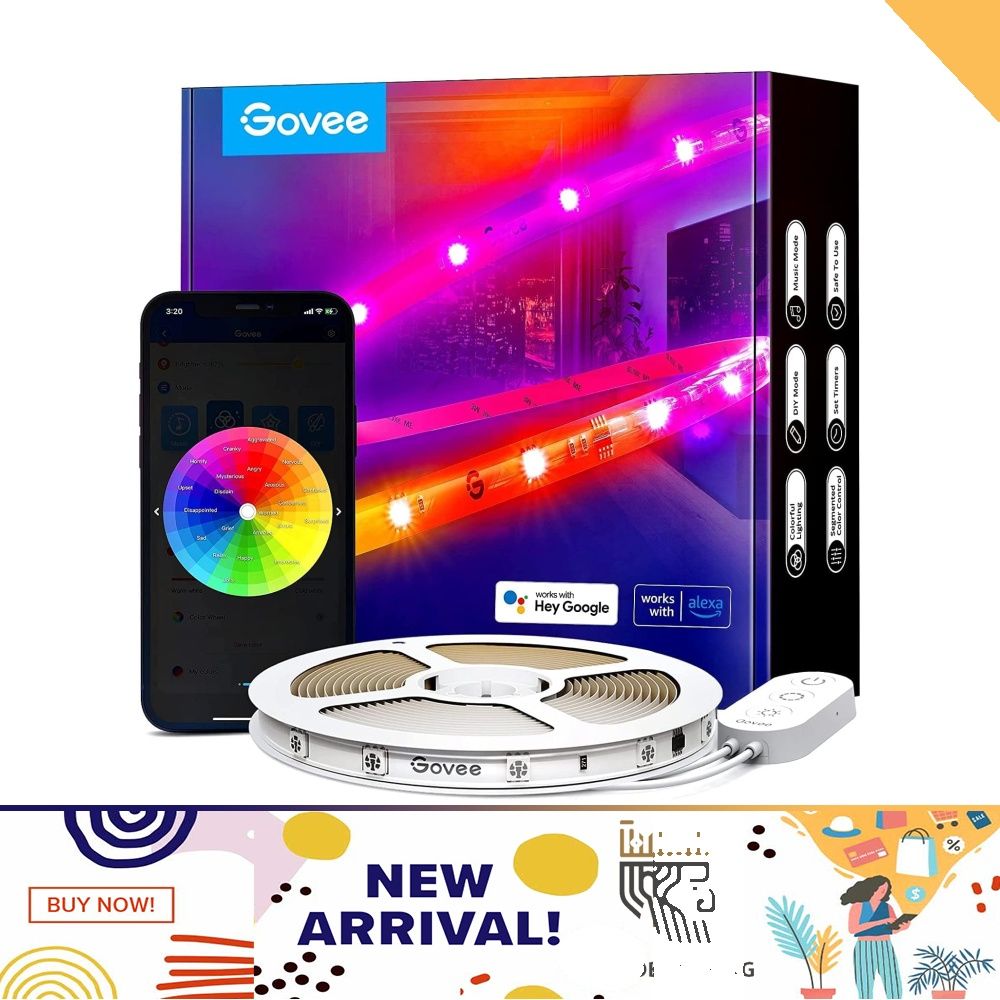 Govee Smart LED Strip Lights, 16.4ft WiFi LED Strip Lighting Work with  Alexa and Google Assistant, 16 Million Colors with App Control and Music  Sync