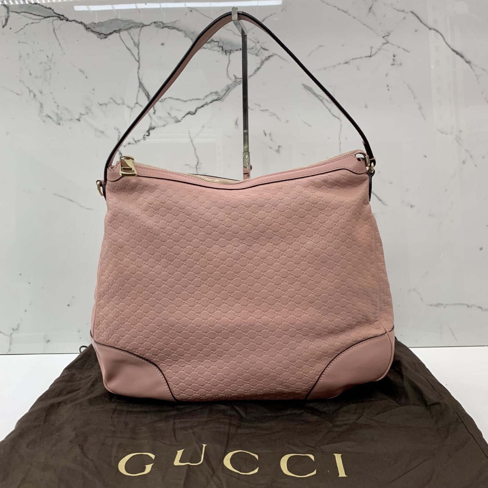 GUCCI Large Bree GG Canvas Hobo Bag Pink 449244