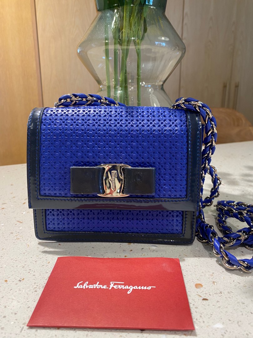 Handbags Salvatore Ferragamo Blue Perforated Leather Miss Ginny