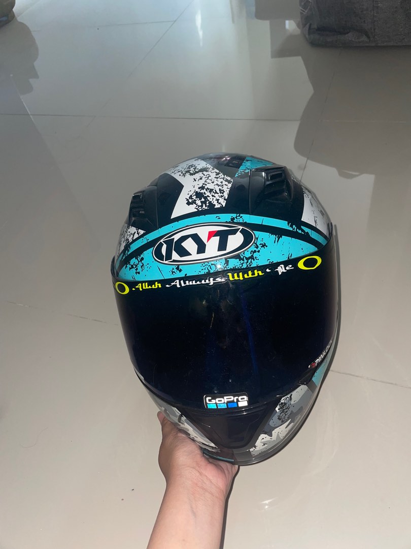 HELM KYT R10/ HELM FULL FACE/ BIRU/ AQUA BLUE, Motor di Carousell