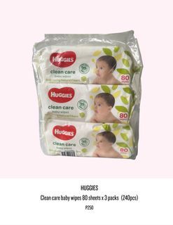 HUGGIES Clean care baby wipes 80 sheets x 3 packs  (240pcs)