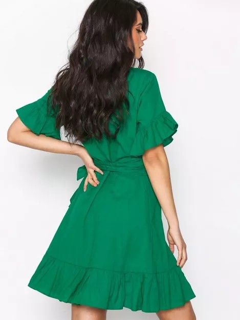 Isabel Marant Green Linen Ruffle Trim Delicia Wrap Dress Luxury