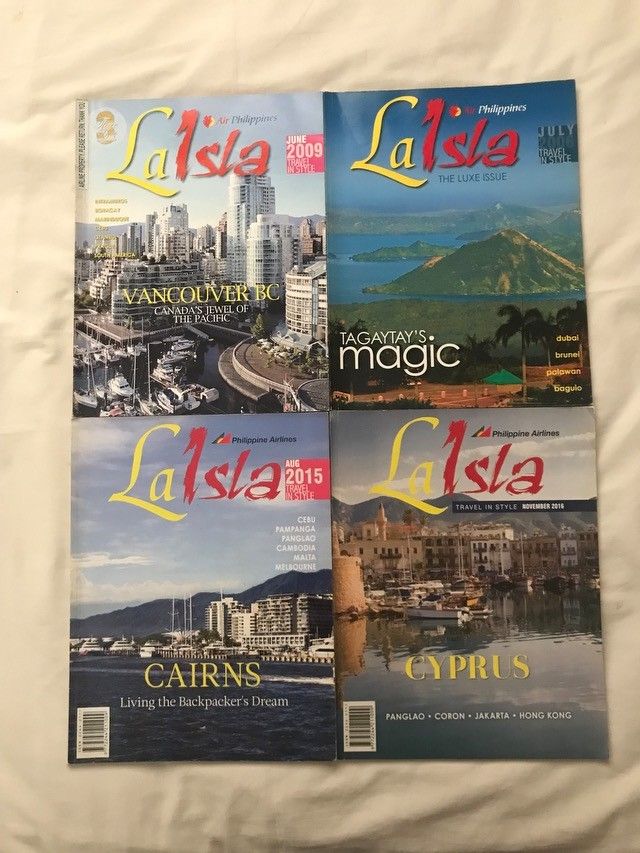 LA ISLA magazines bundle, 4 pcs (Category: Magazines) located in Paranaque City. Submitted by collectibleclutter (Listing ID 1256573794, Image 1). Description: Air Philippines inflight magazine- Jul 2006 and Jun 2009 Philippine Airlines inflight magazine- Aug 2015 and Nov 2016 70php each if bought separately.