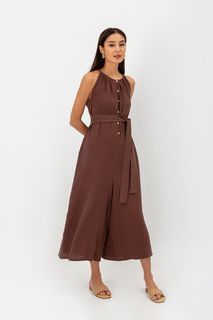 LAB KANDICE BUTTONDOWN COTTON JUMPSUIT W SASH