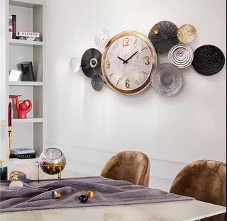 Large metal wall art and wall clock 104x47cm