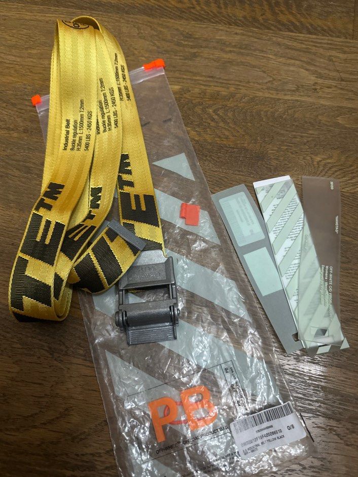 Like New Off White Industrial Wide Belt Yellow Long Metal