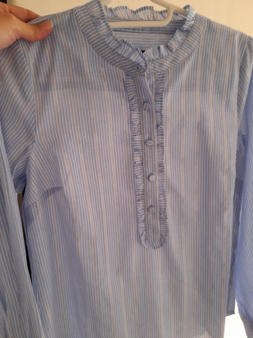 Long Sleeves Blouse with ruffle detail (Category: Blouses) located in Paranaque City. Submitted by abroaddelights (Listing ID 1257068495, Image 3). Description: New without tag Sourced from USA Size: Petite Shoulder: 13.5 inches Bust: 34 inches Length: 23 inches.