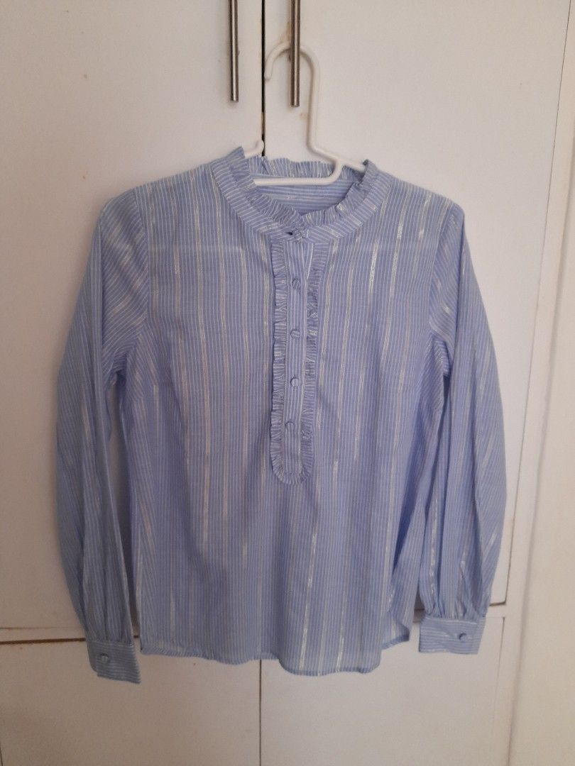 Long Sleeves Blouse with ruffle detail (Category: Blouses) located in Paranaque City. Submitted by abroaddelights (Listing ID 1257068495, Image 1). Description: New without tag Sourced from USA Size: Petite Shoulder: 13.5 inches Bust: 34 inches Length: 23 inches.