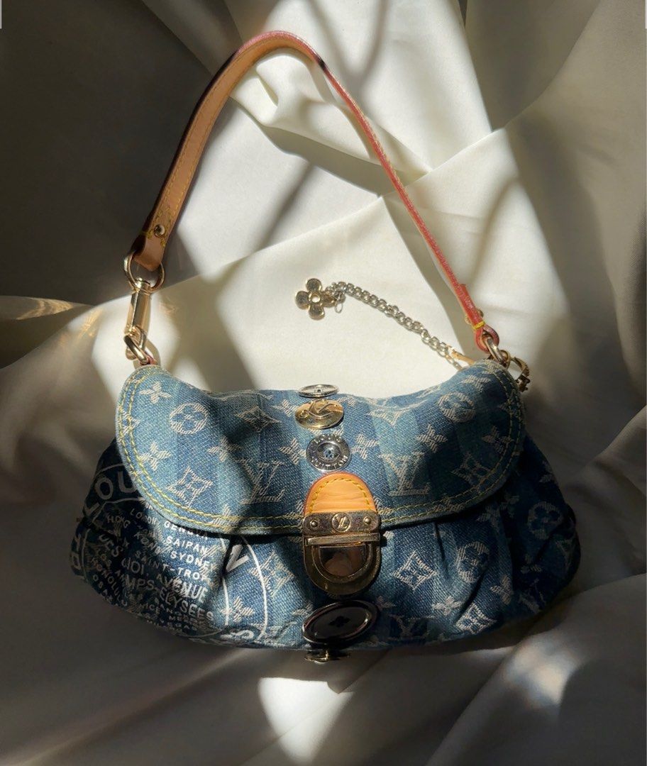 LOUIS VUITTON Blue MONOGRAM DENIM Mini PLEATY POCHETTE Shoulder Bag