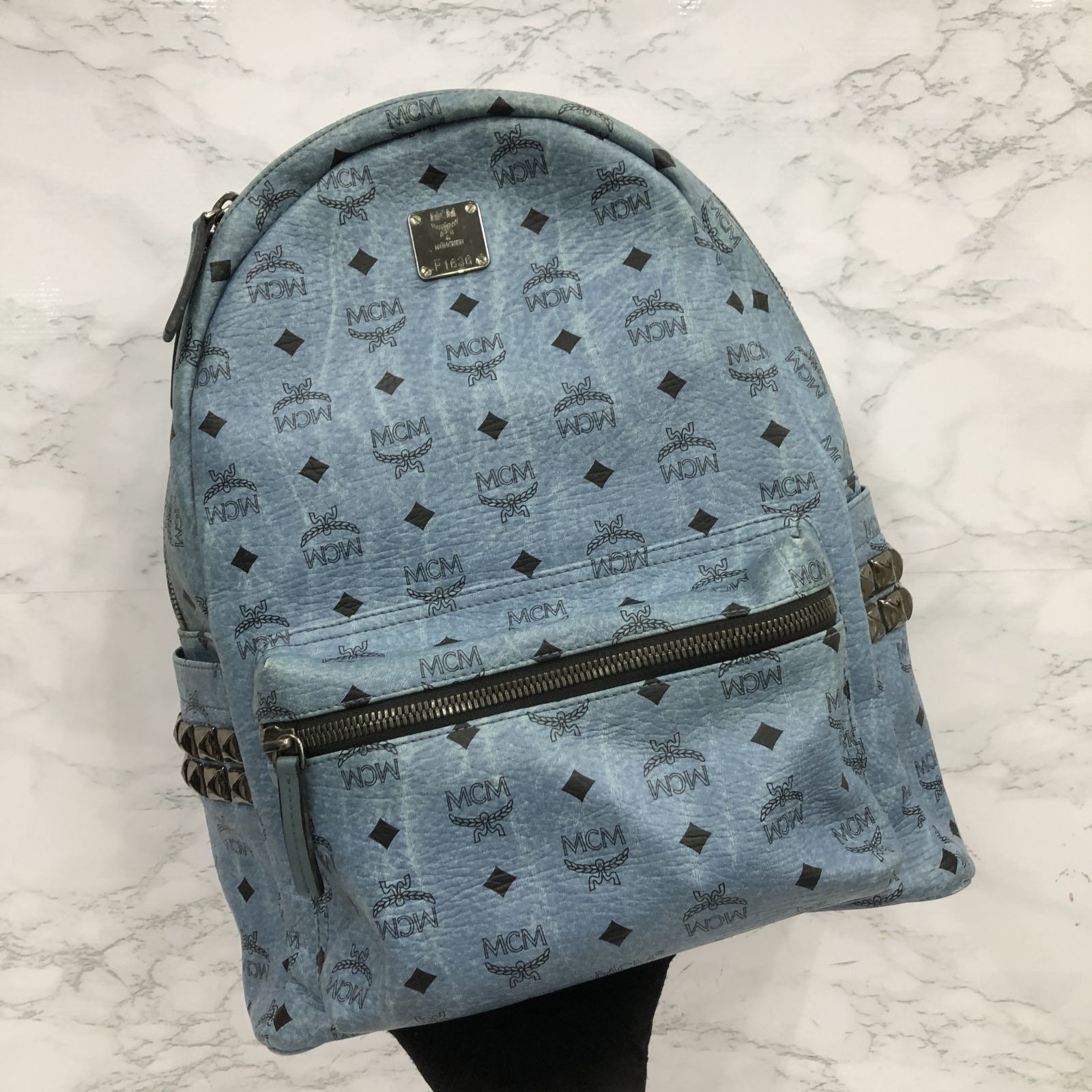 Mcm sale denim backpack