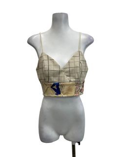 MDS Beige Mutilcolour and Patterned V-neck Crop Cami