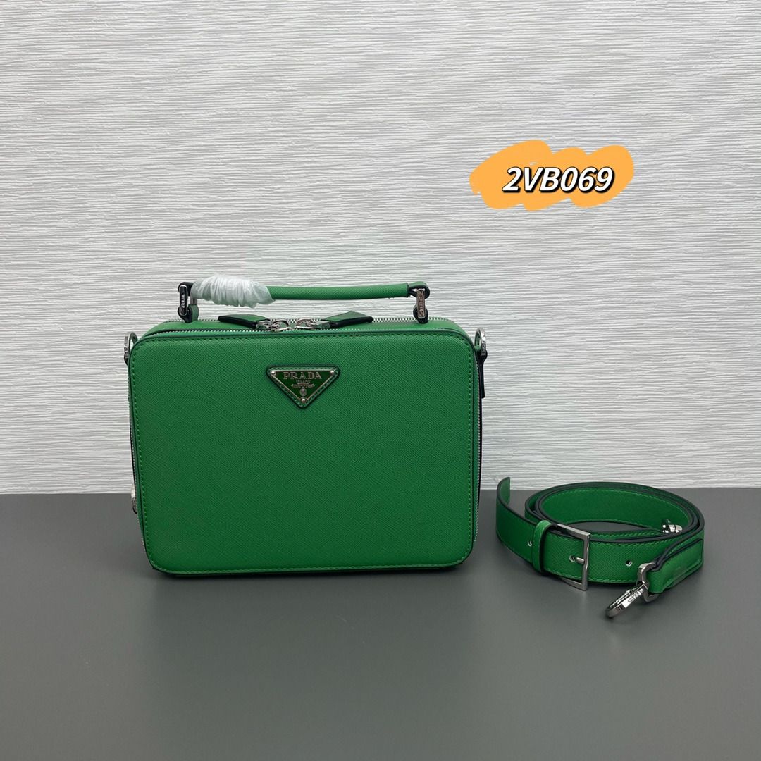 Prada Small Saffiano Leather Brique Bag In Green