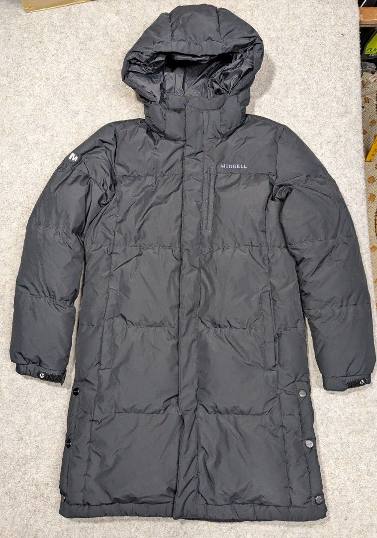 MERRELL Goosedown Trench Long Coat Puffer Jacket Padded Hooded Winter Snow Coldgear Black Size 155 Boys Youth