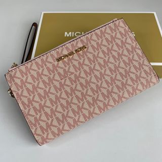 Michael Kors Jet Set Travel Large Flat Zip Phone Case Wristlet Wallet Tea  Rose