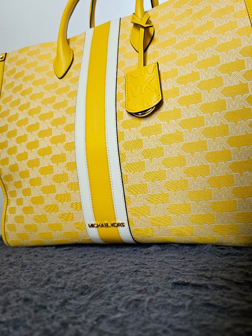 Michael Kors Mirella Large Logo Jacquard Tote Crossbody Bag Butter Yellow MK