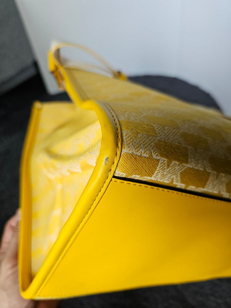 Michael Kors Mirella Large Logo Jacquard Tote Crossbody Bag Butter Yellow Mk
