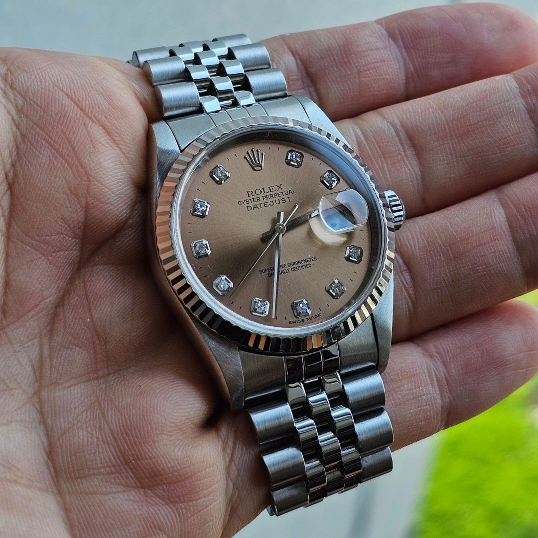 MINT Rolex Datejust 16234 Salmon Diamond Dial Year 2000 Luxury