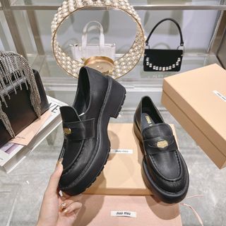 MiuMiu 2023 New Retro Thick Bottom Coin Loafers Single Shoes