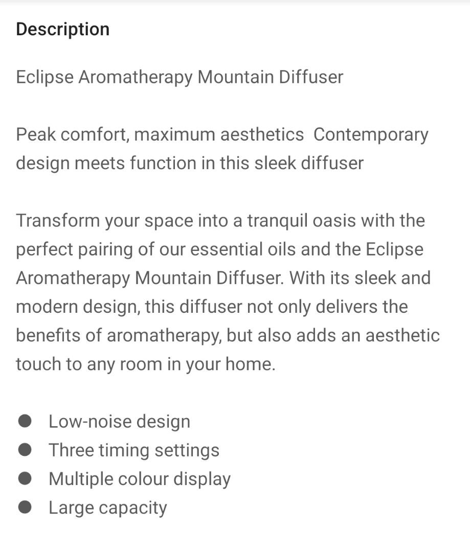 Nature's Eclipse Aromatherapy Mountain Diffuser (Category: Home Fragrance) located in Singapore. Submitted by ander_wiz (Listing ID 1257057515, Image 2). Description: Retail price and online price (Shopee) is $85. Brand New from Organic Hair Salon. It come with hair package, but we already have a OSIM diffuser at home..