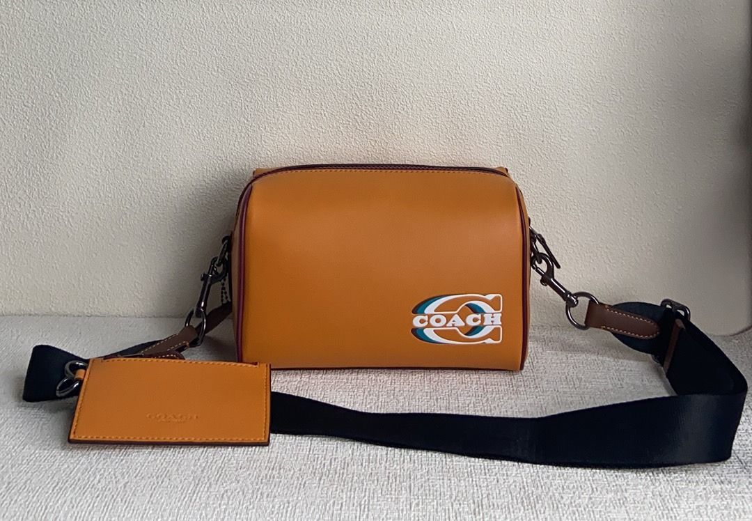 Coach Track Leather Crossbody Messenger Bag in Colorblock Blue Navy Orange